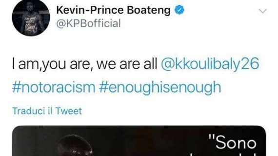 Da sempre impegnato nell'anti-razzismo, Boateng si schiera con Kalidou: "Sto con te! Siamo tutti Koulibaly"