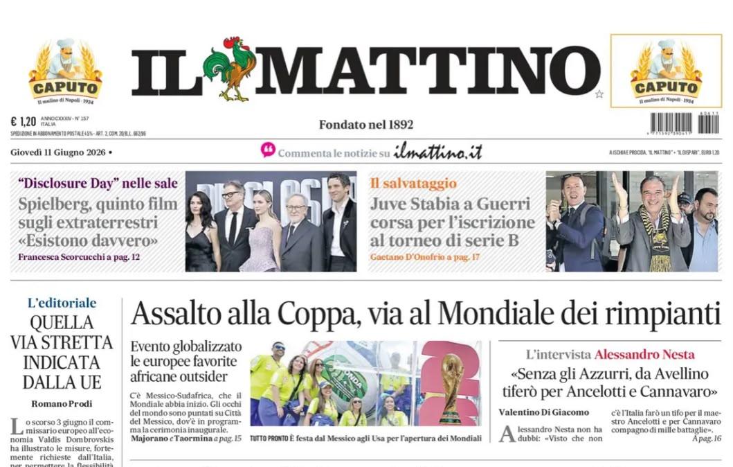 Iniziano i Mondiali, Il Mattino: "La Coppa dei rimpianti"