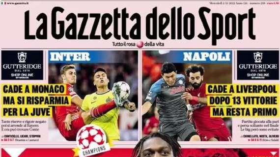 PRIMA PAGINA - Gazzetta: "Milan, serve un ruggito". Ed il Napoli in alto: "Cade a Liverpool"