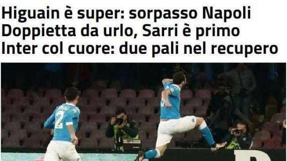 FOTO - Mediaset titola: "Higuain super! Sorpasso Napoli, Sarri è primo!"