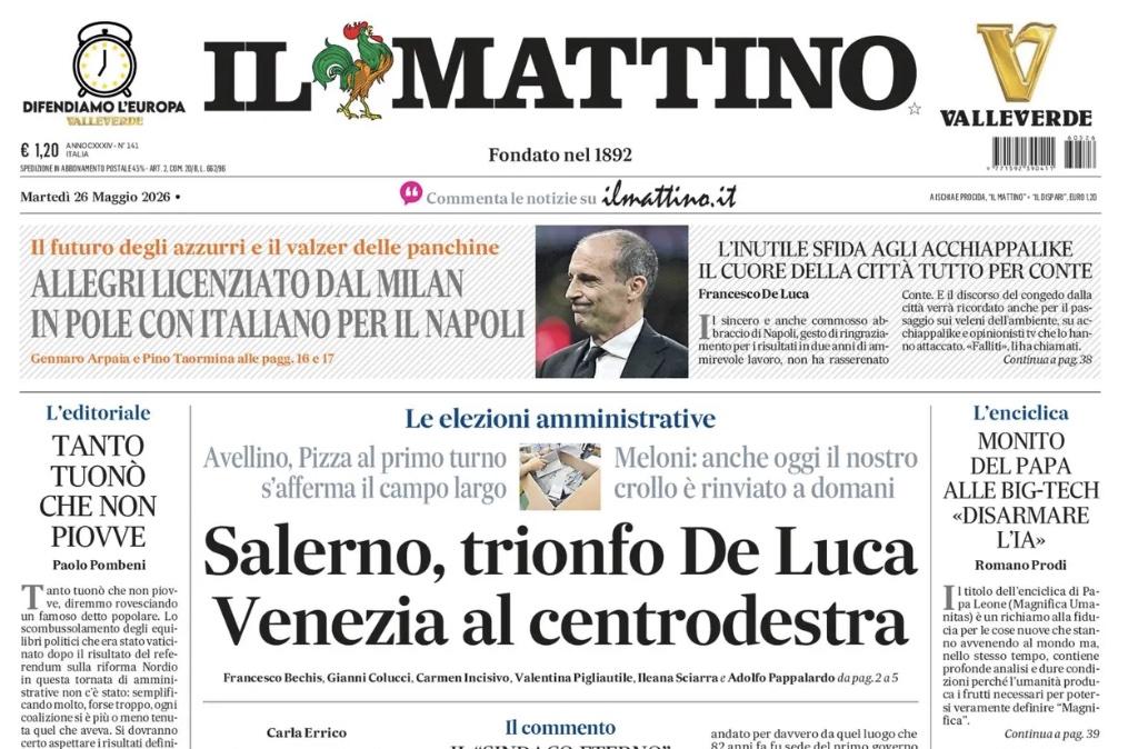 Inizia il dopo Conte, Il Mattino: “Allegri licenziato: in pole con Italiano per il Napoli”