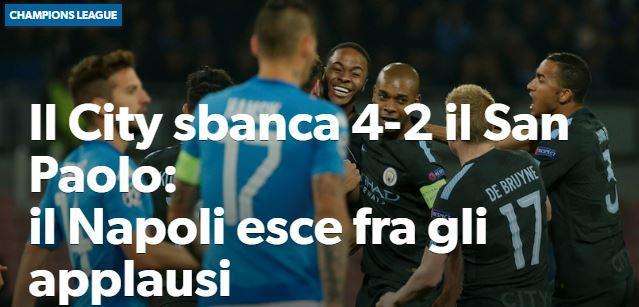 FOTO - CdS sottolinea: "Il City sbanca il San Paolo, ma il Napoli esce fra gli applausi"