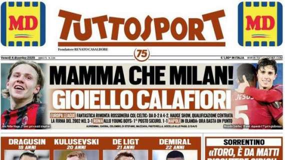 PRIMA PAGINA - Tuttosport con Altobelli: "La Fifa onorerà Maradona come merita"