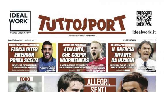 PRIMA PAGINA - Tuttosport: "Fascia Inter, Emerson prima scelta"