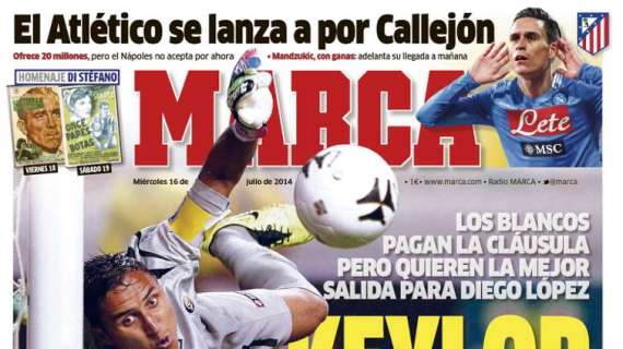 Marca in prima pagina: "L'Atletico si fionda su Callejon, il Napoli ha rifiutato 20 milioni!"