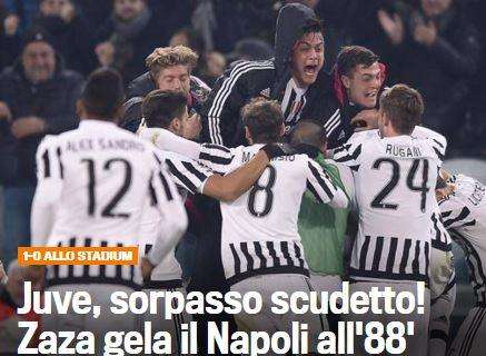 FOTO - Gazzetta titola: "Juve, sorpasso scudetto: Zaza gela il Napoli"