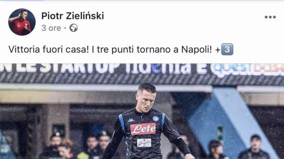 FOTO - Zielinski esulta: "Vittoria fuori casa, i tre punti tornano a Napoli!"
