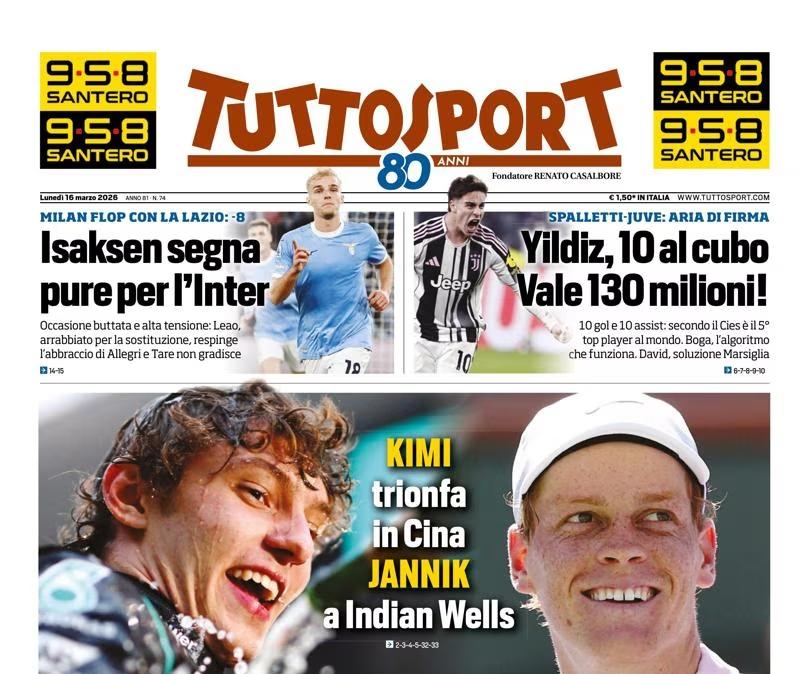 Flop Milan con la Lazio. Tuttosport: "Isaksen segna pure per l’Inter"  