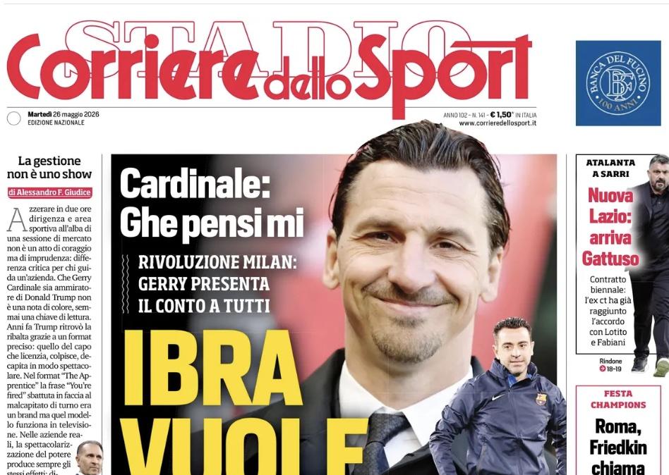 Niente Conte al Milan, Corriere dello Sport: "Ibra vuole Xavi"