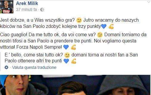 FOTO - Milik sempre più napoletano: "Ciao guagliù a me tutto ok, domani si torna al San Paolo per vincere!"