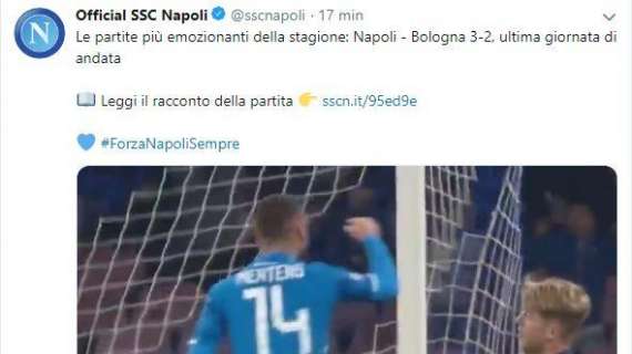 VIDEO - "Le partite più belle della stagione", il Napoli ricorda il 3-2 sul Bologna