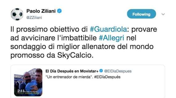 Ziliani punge: "Prossimo obiettivo di Guardiola? Battere Allegri nel sondaggio di Sky per miglior allenatore"