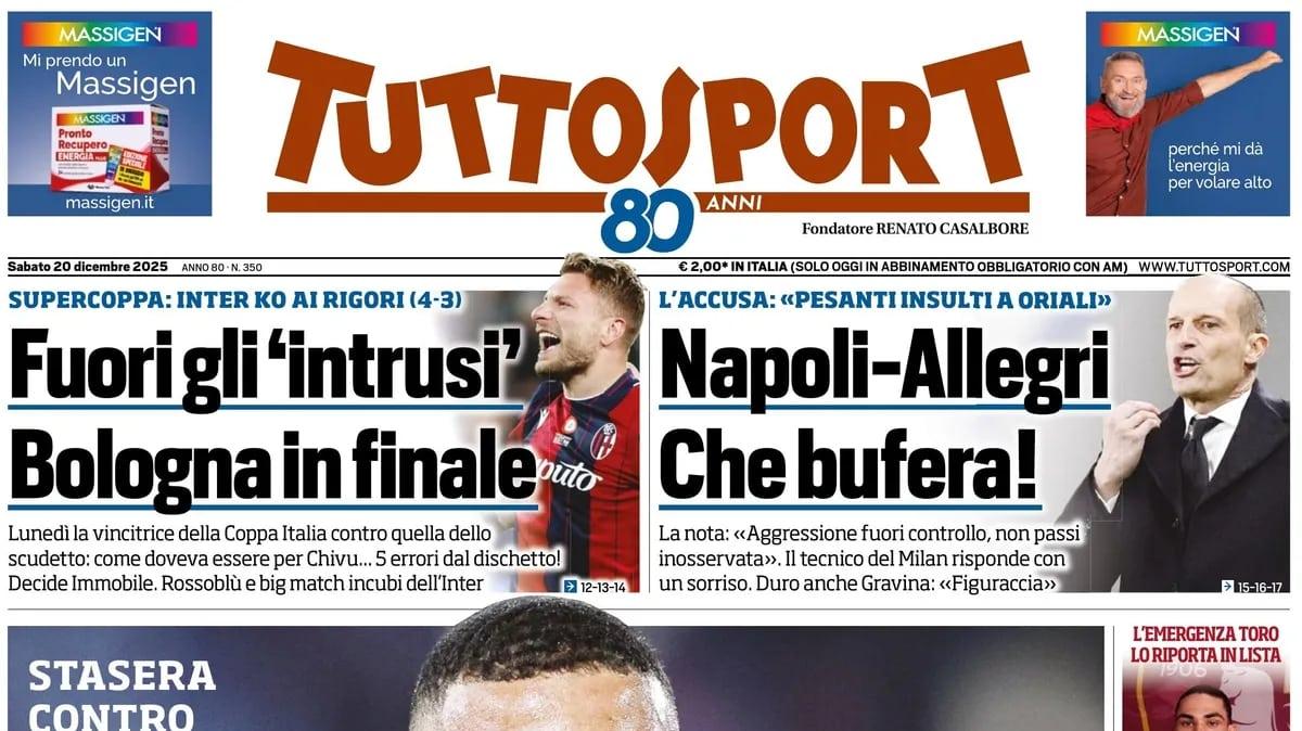 Inter eliminata, Tuttosport punge: "Fuori gli intrusi, Bologna in finale"