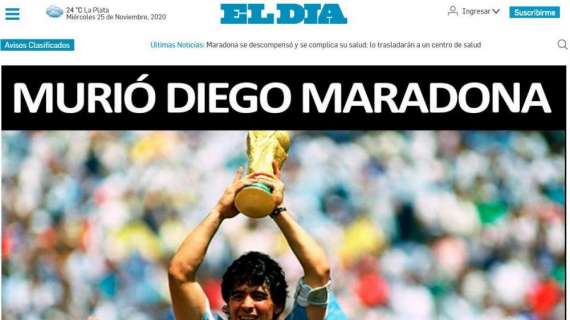 FOTO - I quotidiani in Argentina piangono El Pibe de Oro: "È morto Maradona"