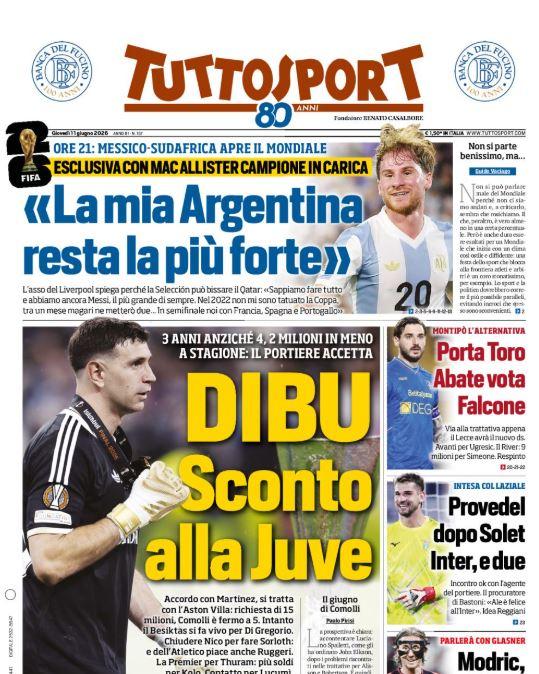 Calciomercato, Tuttosport: "Dibu, sconto alla Juve"