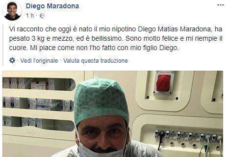 FOTO - Nasce Diego Matias Maradona: "Mio nipote è bellissimo, mi riempie il cuore"