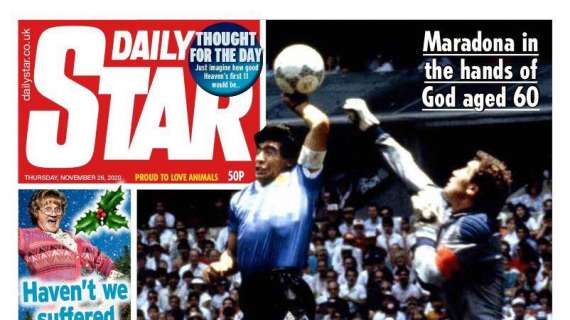 FOTO - Orrendo titolo del Daily Star su Diego: "Dov'era il Var quando ne avevamo bisogno?"