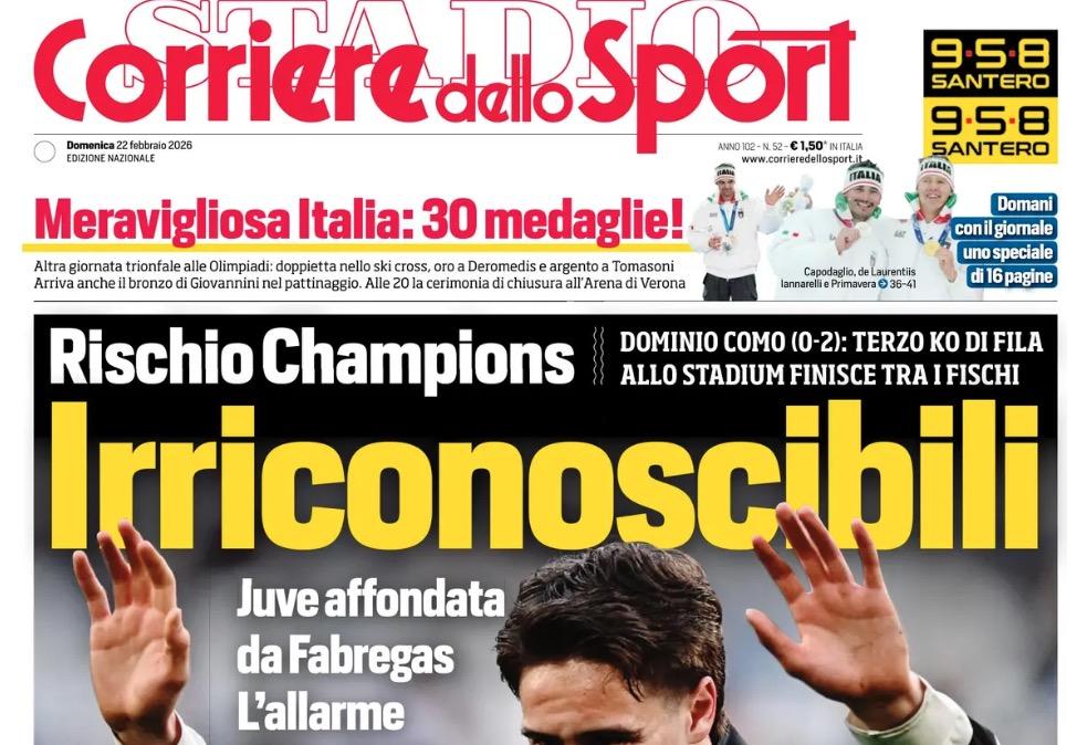 La prima pagina del Corriere dello Sport: "Irriconoscibili! Napoli con l'attacco Under 23"