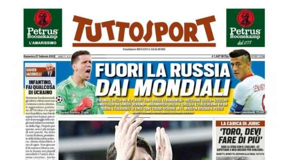 PRIMA PAGINA - Tuttosport in taglio alto: "Fuori la Russia dai Mondiali"