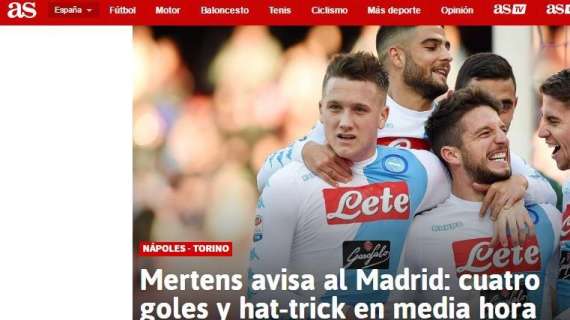 FOTO - Dalla Spagna, AS elogia Mertens: "Il belga avvisa il Real con quattro gol"