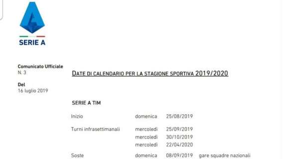 UFFICIALE - Serie A e Coppa Italia, le date ufficiali di questa stagione 