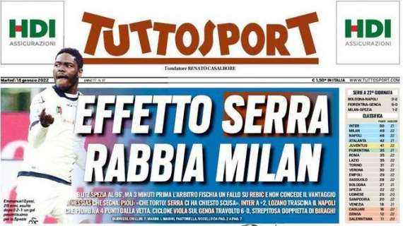 PRIMA PAGINA - Tuttosport: "Effetto Serra, rabbia Milan"