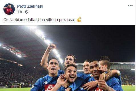 FOTO - Zielinski è carico sui social: "Ce l'abbiamo fatta! Una vittoria preziosa"