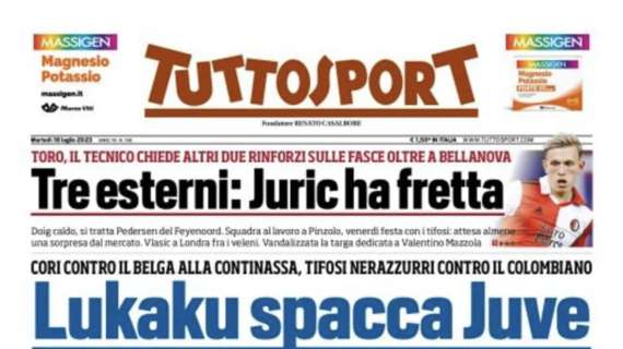 PRIMA PAGINA - Tuttosport: “Lukaku spacca Juve. Cuadrado spacca Inter” 