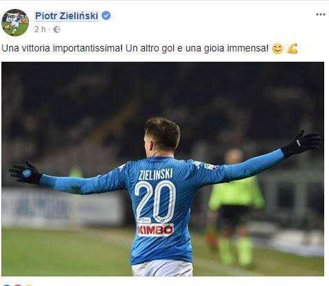 Zielinski esulta sui social: "Vittoria importantissima e un altro gol, gioia immensa" 