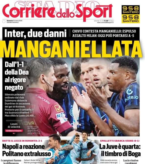 Corriere dello Sport: "Napoli a reazione, Politano extralusso". E sull'Inter: "Manganiellata"
