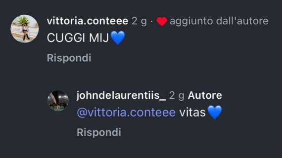 Vittoria Conte e John De Laurentiis: saluti affettuosi e cuoricini azzurri