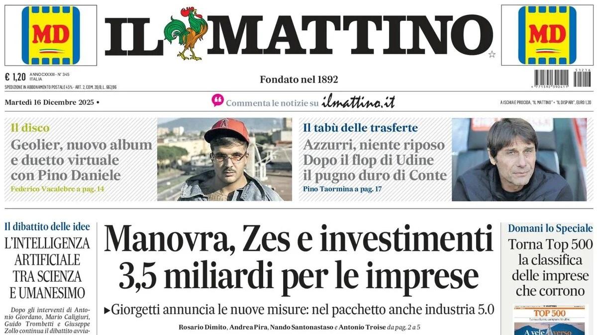 Il Mattino: "Azzurri, niente riposo. Dopo il flop di Udine il pugno duro di Conte"