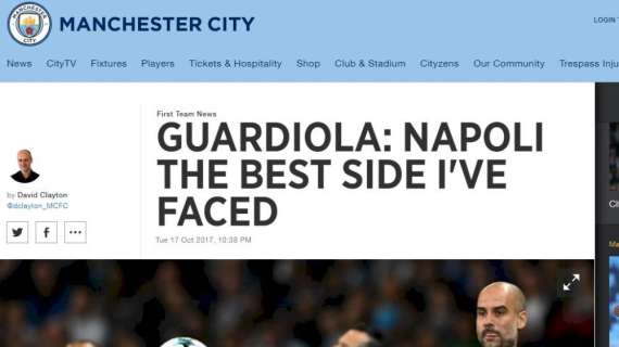 FOTO - "Il Napoli è la migliore squadra che abbia mai incontrato": anche il City titola con la frase di Pep