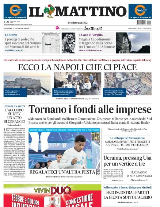 Il Mattino spinge gli azzurri: "Regalateci un'altra festa"