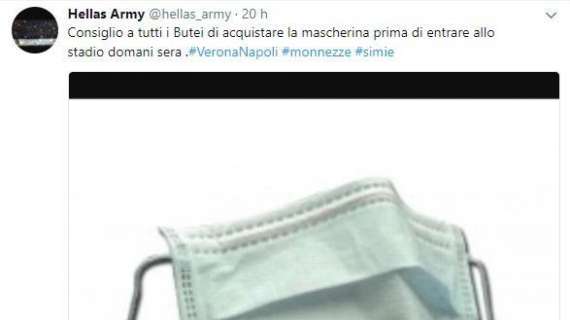 FOTO - L'ennesimo insulto proveniente da Verona: "Col Napoli indossate le mascherine!"