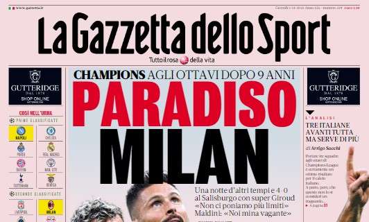 PRIMA PAGINA - Gazzetta: "Paradiso Milan". Ed in basso: "Purgatorio Juve"