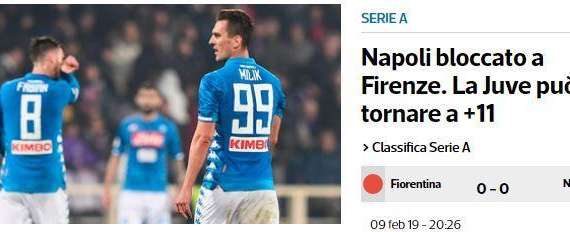 FOTO - Tuttosport già pregusta l'allungo bianconero: "Napoli bloccato a Firenze, Juve può tornare a +11"
