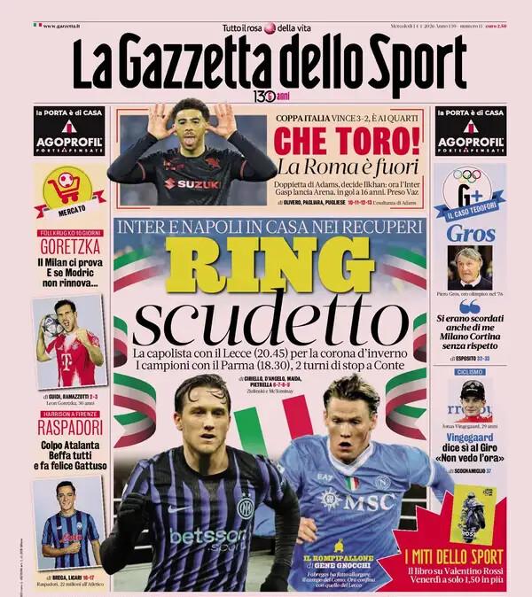 Gazzetta sulla sfida a distanza Inter-Napoli: "Ring scudetto"