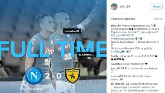 FOTO - Zielinski esulta su Instagram: "Vittoria importantissima! Complimenti ad Hamsik"