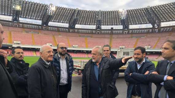 FOTO - Sopralluogo al San Paolo con ADL e De Luca, Borriello: "Dopo i lavori stadio all'altezza di squadra e città"
