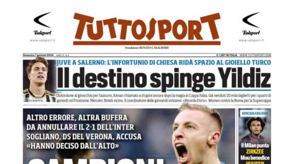 PRIMA PAGINA - Tuttosport punge l'Inter: "Campioni d'inVARno"