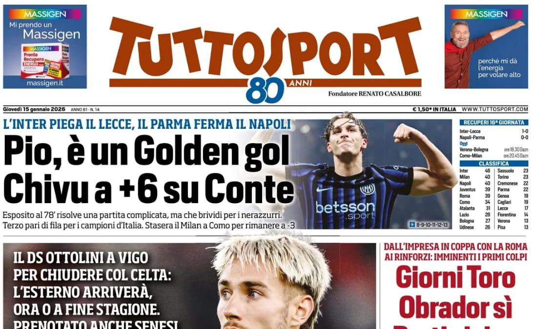 Tuttosport: "Pio è un Golden gol. Chivu a +6 su Conte"