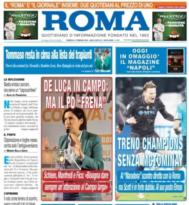 L'apertura de Il Roma: "Treno Champions senza McTominay"