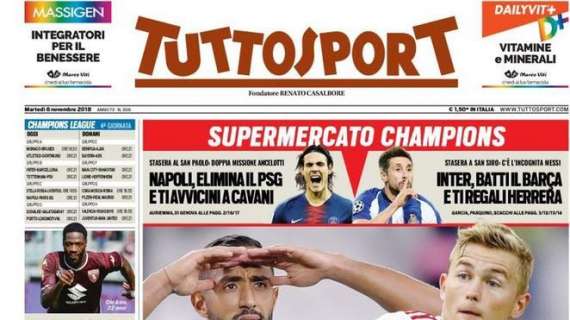 PRIMA PAGINA - Tuttosport carica il Napoli e rilancia: "Elimina il PSG e ti avvicini a Cavani!"