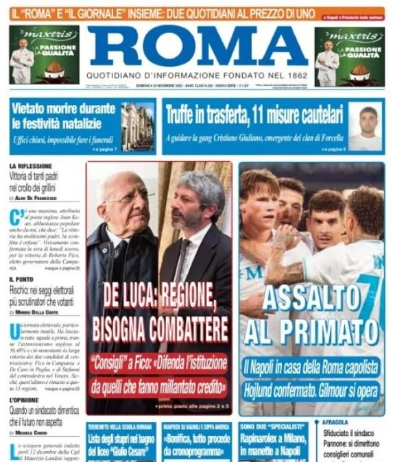 Il Roma in apertura su Roma-Napoli: "Assalto al primato"