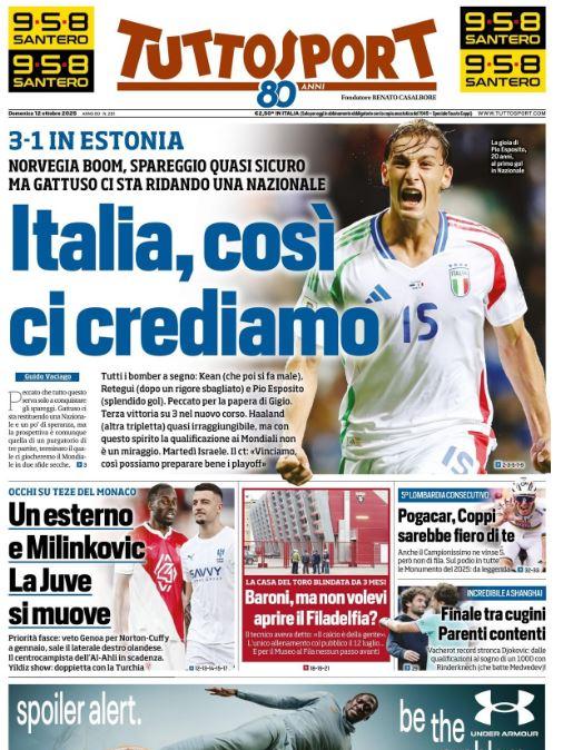 Tuttosport apre con la Nazionale: "Italia, così ci crediamo"