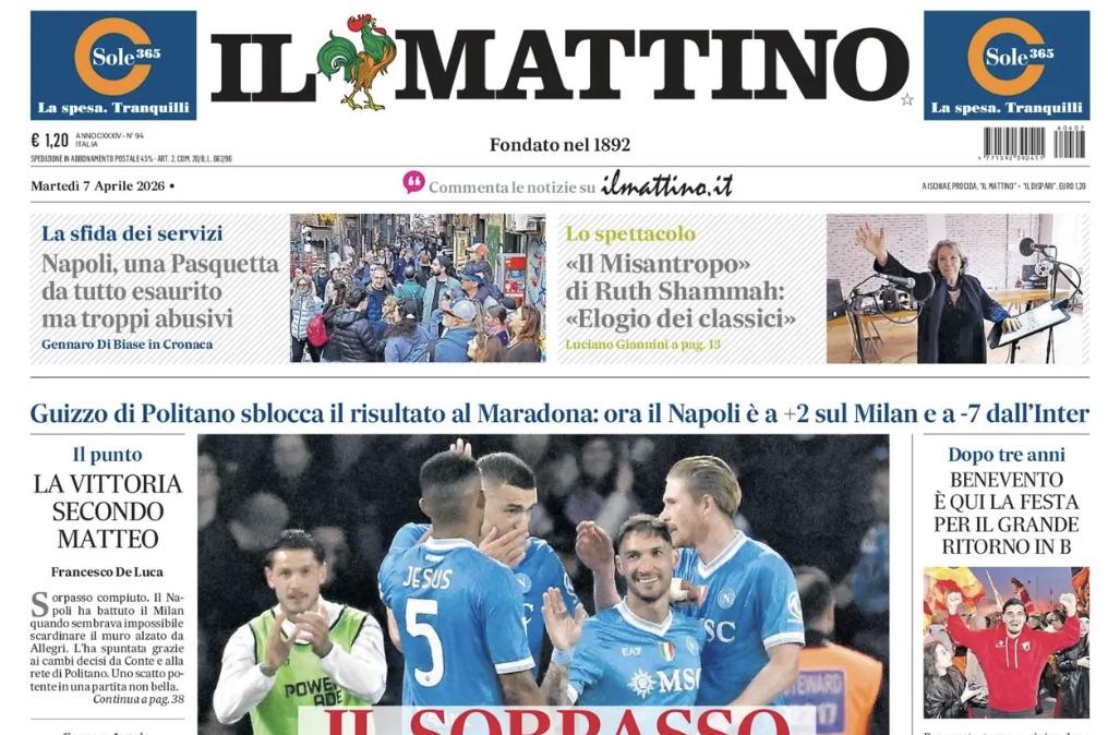 Il Mattino apre con il Napoli al secondo posto: "Il sorpasso"