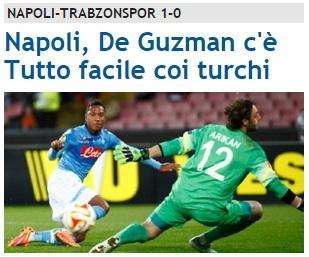 FOTO - Sportmediaset titola: "Napoli, De Guzman c'è. Tutto facile coi turchi"