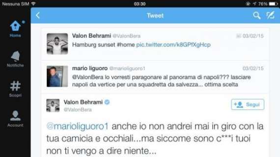 FOTO - Behrami, discussione con dei tifosi napoletani su twitter