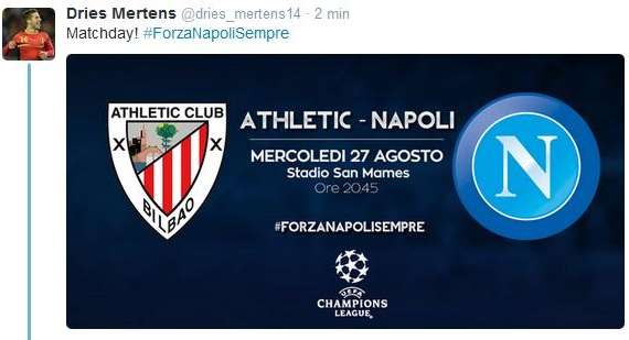 Mertens su Twitter: “Matchday, forza Napoli sempre!”